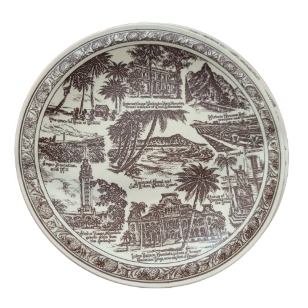 Honilulu Collectible Plate White Brown Dinner Plate Vernon Kills USA
